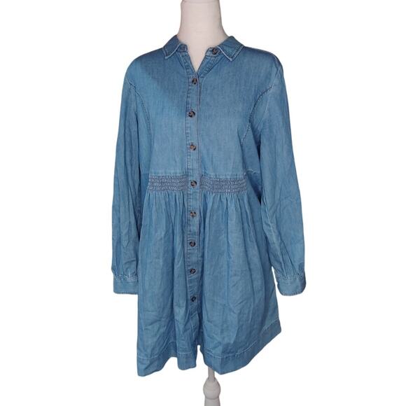 Whistles long sleeve knee length midi denim dress buttons womens size 8 - Picture 1 of 9